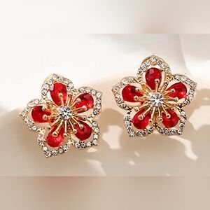 Red flower cubic zirconi earrings